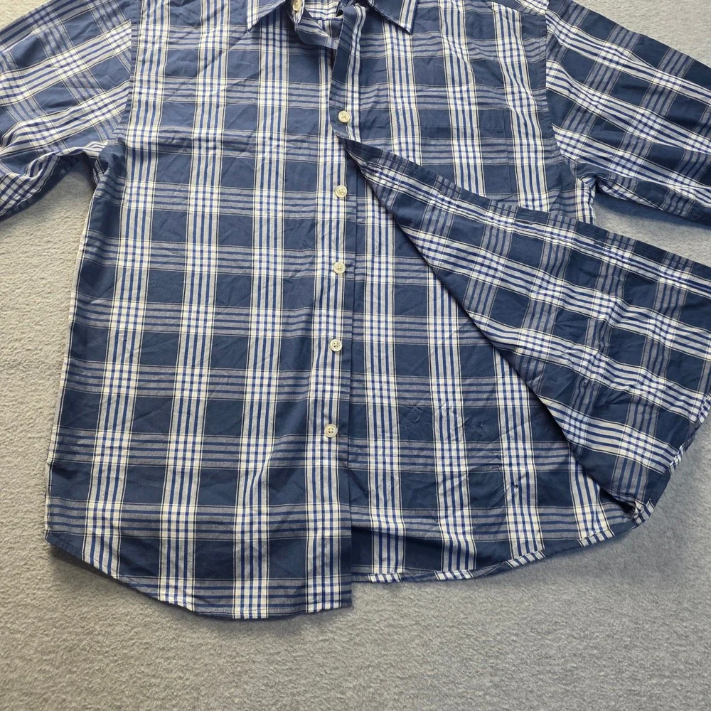Beverly Hills Polo Club Button Front Shirt Long Sleeve Boys 14-16 Blue Plaid